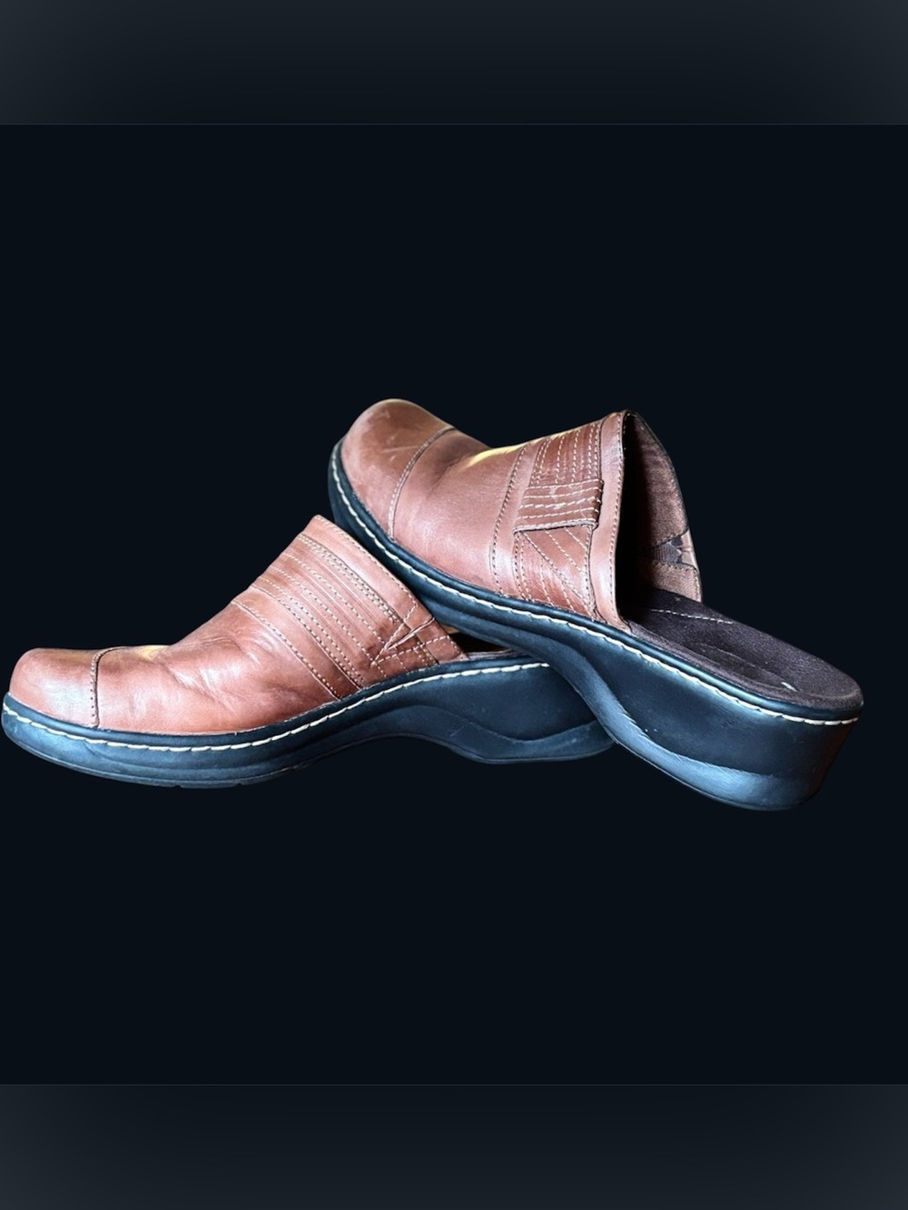 Clarks Brown Leather Slip-On Mules with Black Sole